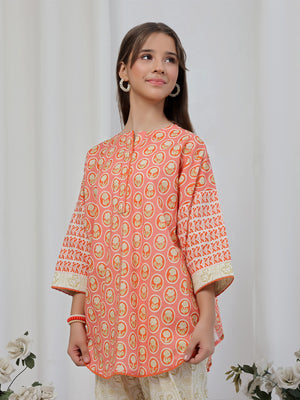 2Pc Printed Pret Shirt Trouser Lawn Orange- OG2P-2506007