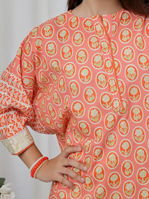 2Pc Printed Pret Shirt Trouser Lawn Orange- OG2P-2506007