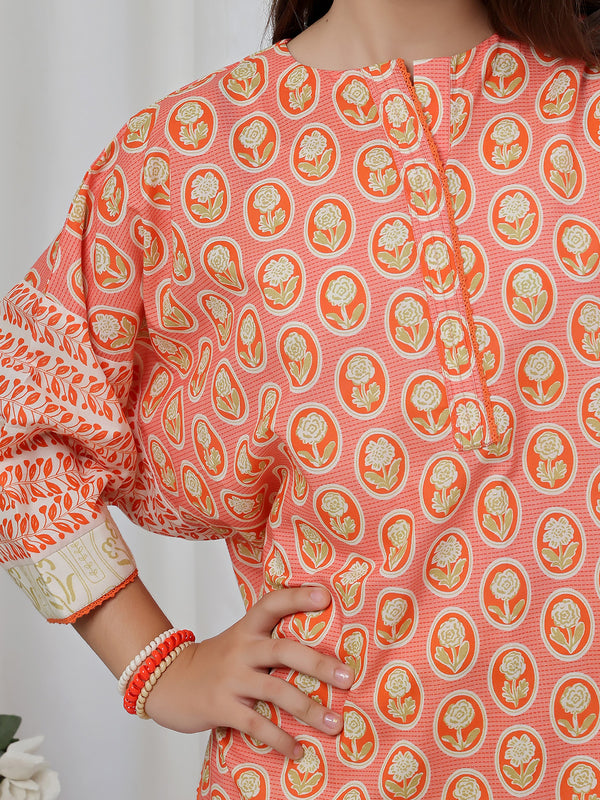 2Pc Printed Pret Shirt Trouser Lawn Orange- OG2P-2506007