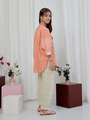 2Pc Printed Pret Shirt Trouser Lawn Orange- OG2P-2506007