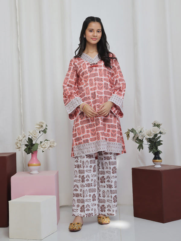 2Pc Printed Pret Shirt Trouser Lawn Orange - OG2P-2506009