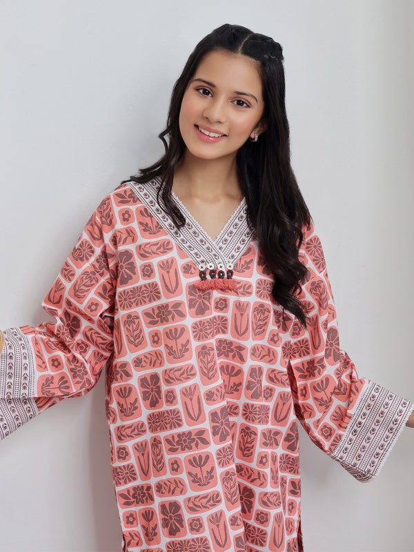 2Pc Printed Pret Shirt Trouser Lawn Orange - OG2P-2506009