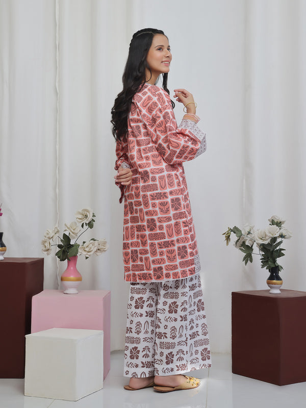 2Pc Printed Pret Shirt Trouser Lawn Orange - OG2P-2506009