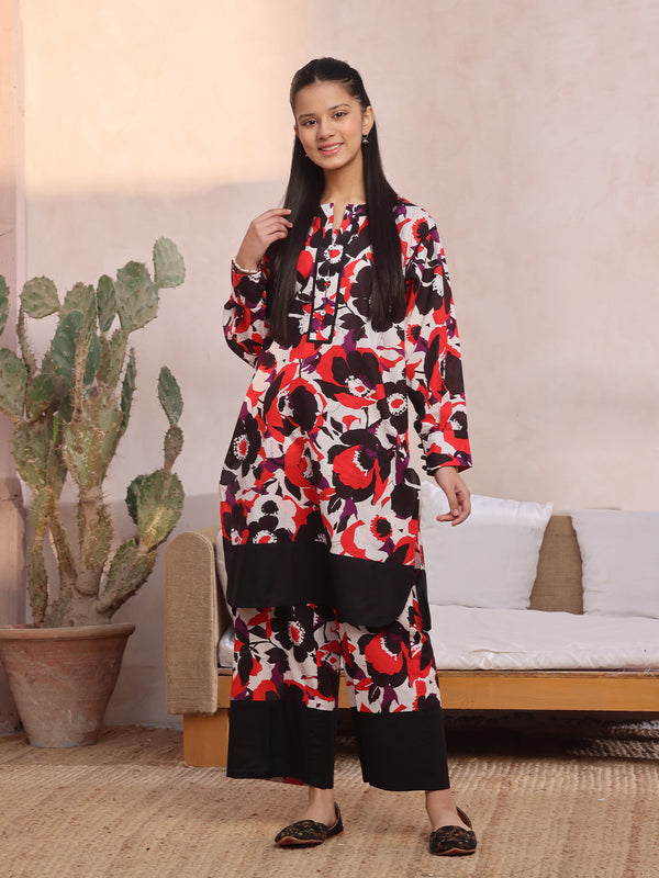 2Pc Printed Pret Shirt Trouser Lawn Red & Black - OG2P-2412006-2