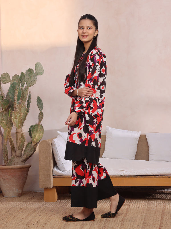 2Pc Printed Pret Shirt Trouser Lawn Red & Black - OG2P-2412006-2