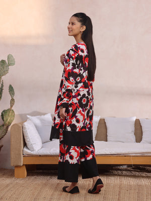 2Pc Printed Pret Shirt Trouser Lawn Red & Black - OG2P-2412006-2