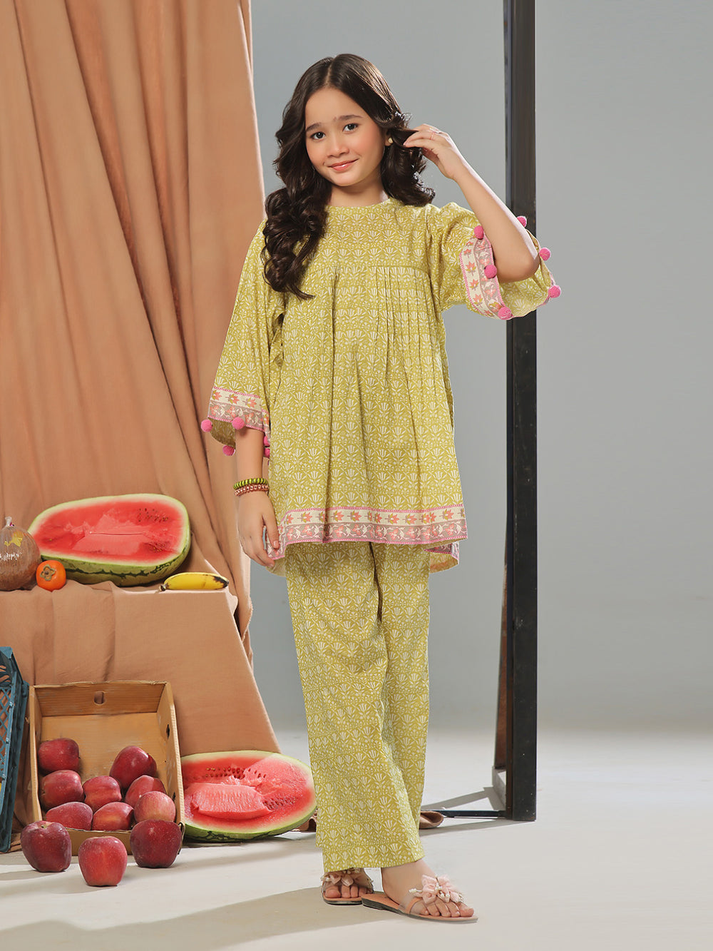 2Pc Printed Pret Shirt Trouser Cambric Mehandi - OG2P-2410027