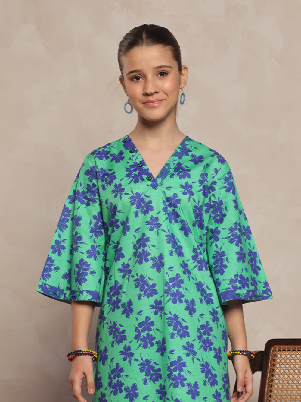 2Pc Printed Pret Shirt Trouser Cambric Green & Blue - OG2P-2412054