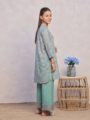 2Pc Embroidered Pret Shirt & Trouser Masoori Lawn Green - OGE2P-2412057