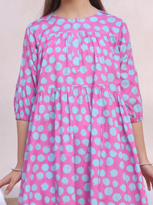 1Pc Printed Pret Kurti Lawn Pink & ferozi - OGKT-2412063