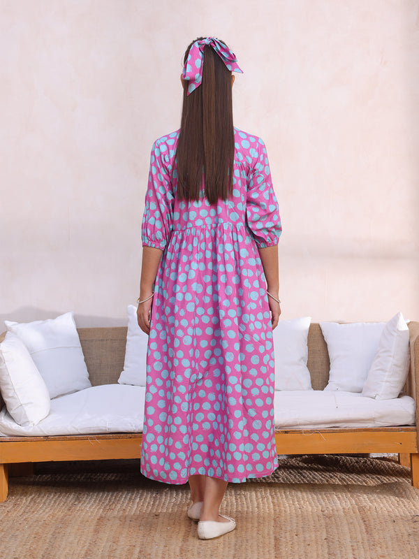 1Pc Printed Pret Kurti Lawn Pink & ferozi - OGKT-2412063