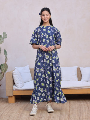1Pc Printed Pret Kurti Lawn Blue - OGKT-2412061