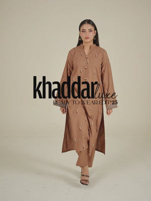 2Pcs Embroidered Pret Shirt Trouser Khaddar Beige - OWE2P-25120005-NR-05