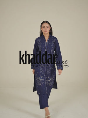 2Pcs Embroidered Pret Shirt Trouser Khaddar Blue - OWE2P-25120006-NR-06