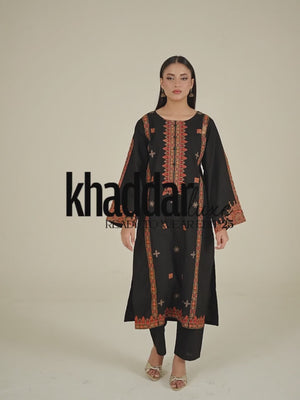 2Pcs Embroidered Pret Shirt Trouser Khaddar Black - OWE2P-25120002-NR-02