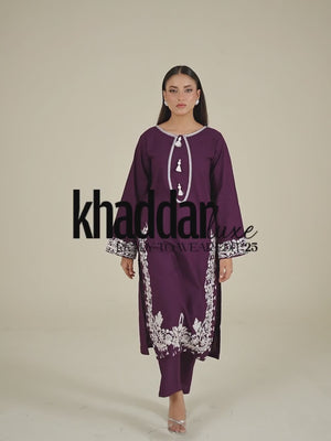 2Pcs Embroidered Pret Shirt Trouser Khaddar Purple - OWE2P-25120003-NR-03