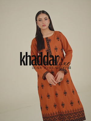 2Pcs Embroidered Pret Shirt Trouser Khaddar Orange - OWE2P-25120004-NR-04