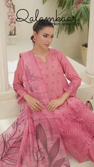 3Pc ChickenKaari Unstitched Suit Lawn Pink - OCBL3P-6433-A