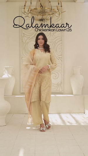 3Pc ChickenKaari Unstitched Suit Lawn Beige - OCBL3P-6432-A