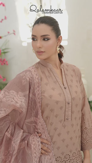 3Pc ChickenKaari Unstitched Suit Lawn Light Brown - OCBL3P-6436-A