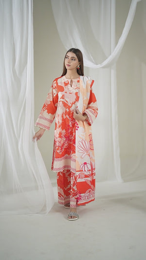 3Pc Printed Pret Suit Lawn Orange - OW3P-2505016