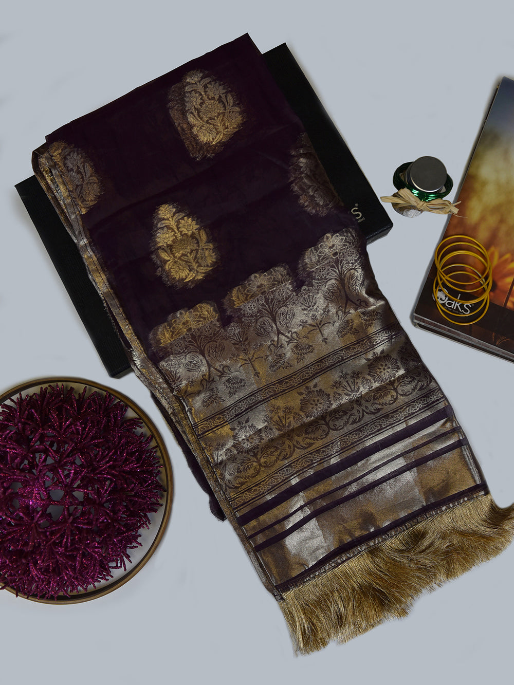 1Pc Formal Pret Dupatta Organza Jacquard Dark Purple - OWDT-2411028