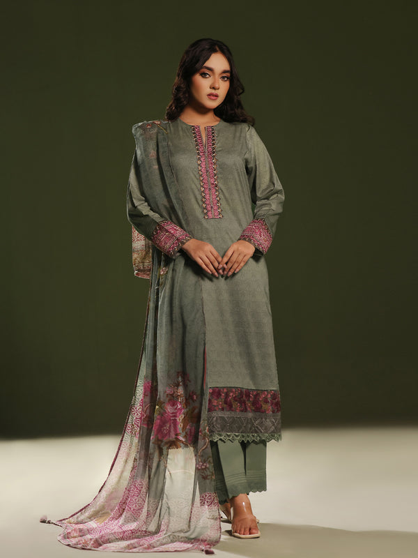 3Pc Embroidered Pret Suit Cambric Green - OWE3P-2411009