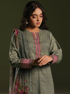 3Pc Embroidered Pret Suit Cambric Green - OWE3P-2411009