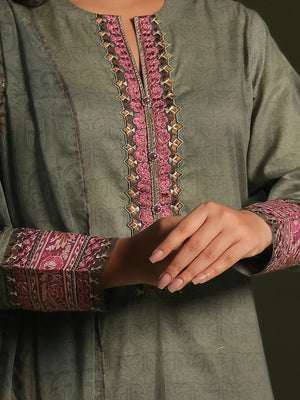 3Pc Embroidered Pret Suit Cambric Green - OWE3P-2411009