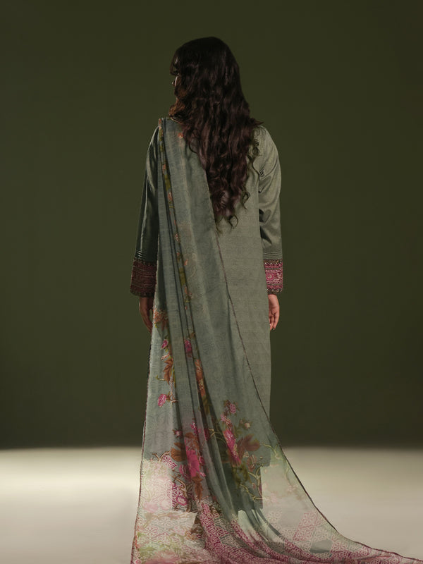 3Pc Embroidered Pret Suit Cambric Green - OWE3P-2411009