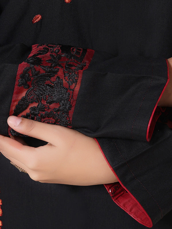 2Pcs Embroidered Pret Shirt Trouser Khaddar Black - OWE2P-25120001-NR-01