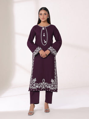 2Pcs Embroidered Pret Shirt Trouser Khaddar Purple - OWE2P-25120003-NR-03