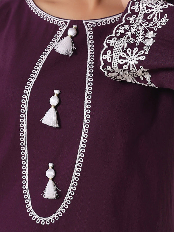 2Pcs Embroidered Pret Shirt Trouser Khaddar Purple - OWE2P-25120003-NR-03
