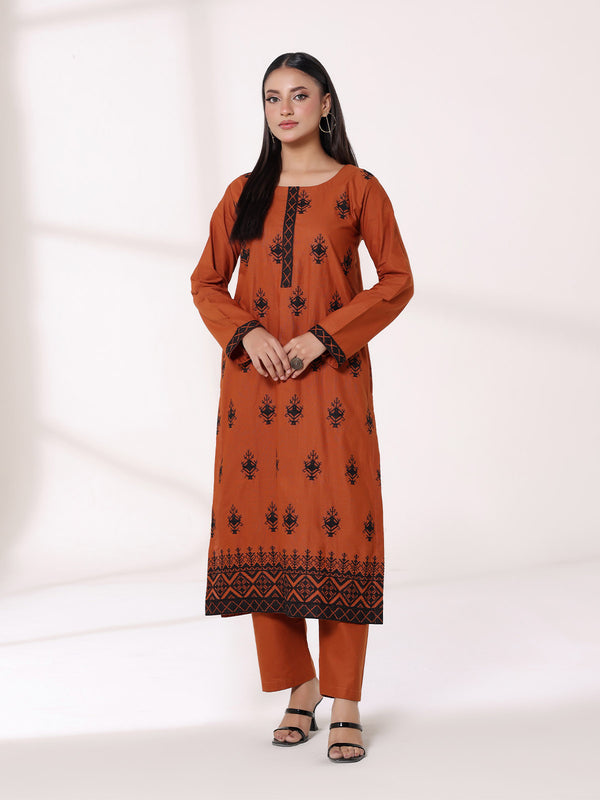 2Pcs Embroidered Pret Shirt Trouser Khaddar Orange - OWE2P-25120004-NR-04