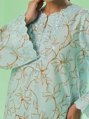 2Pc Embroidered Pret & Unstitched Shirt Trouser Lawn Ferozi