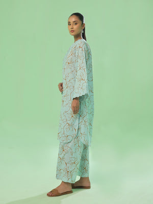 2Pc Embroidered Pret & Unstitched Shirt Trouser Lawn Ferozi