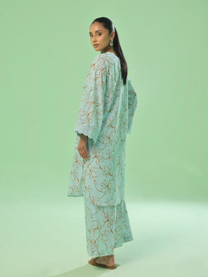 2Pc Embroidered Pret & Unstitched Shirt Trouser Lawn Ferozi