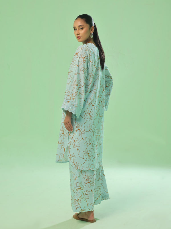 2Pc Embroidered Pret & Unstitched Shirt Trouser Lawn Ferozi