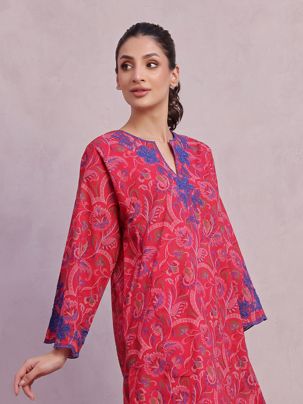 2Pc Embroidered Pret & Unstitched Shirt Trouser Lawn Red