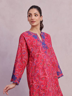 2Pc Embroidered Pret & Unstitched Shirt Trouser Lawn Red