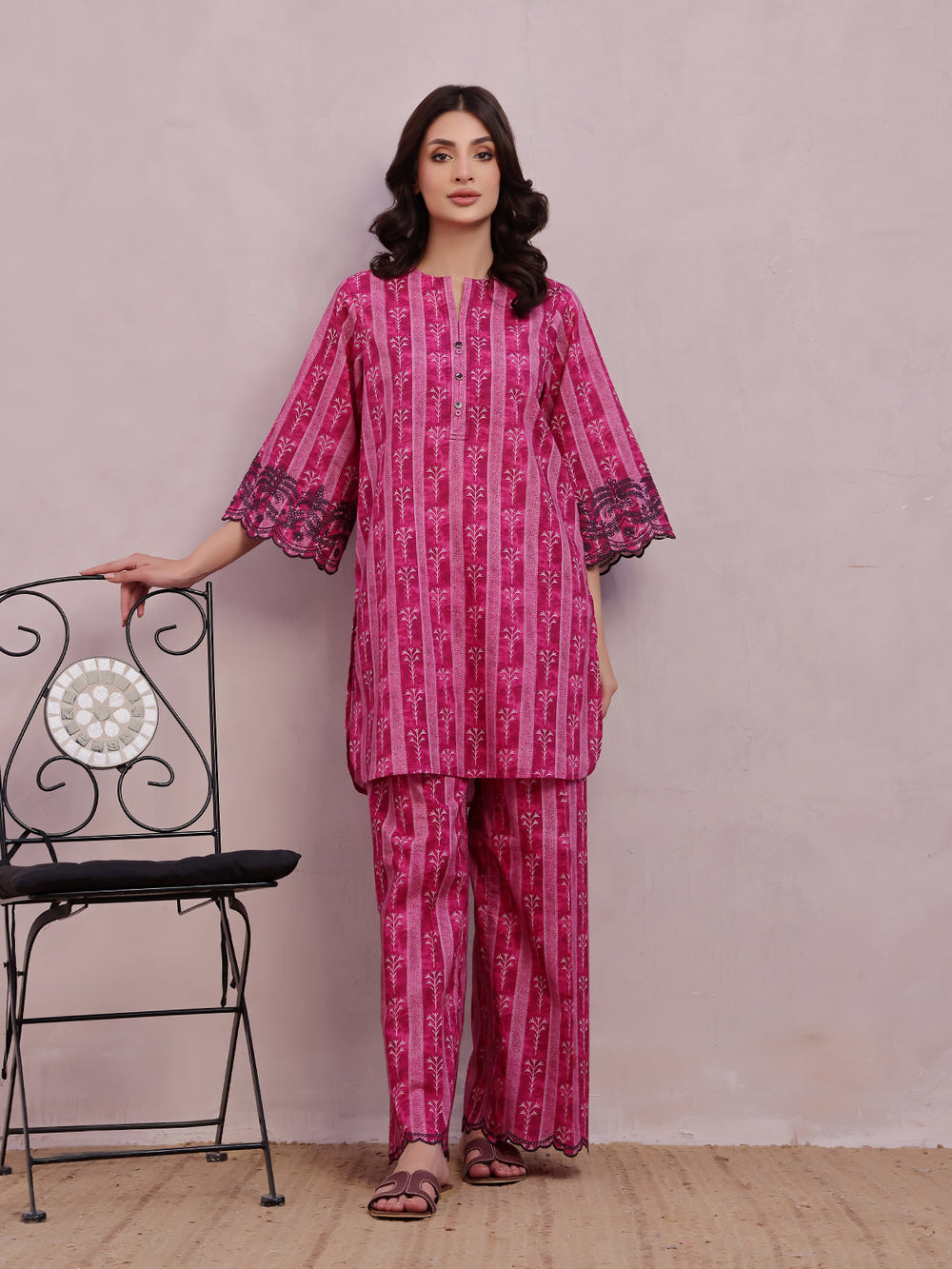 2Pc Embroidered Pret & Unstitched Shirt Trouser Lawn Magenta