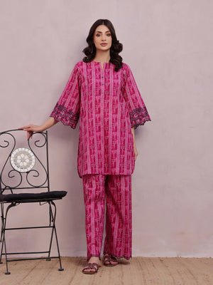 2Pc Embroidered Pret & Unstitched Shirt Trouser Lawn Magenta
