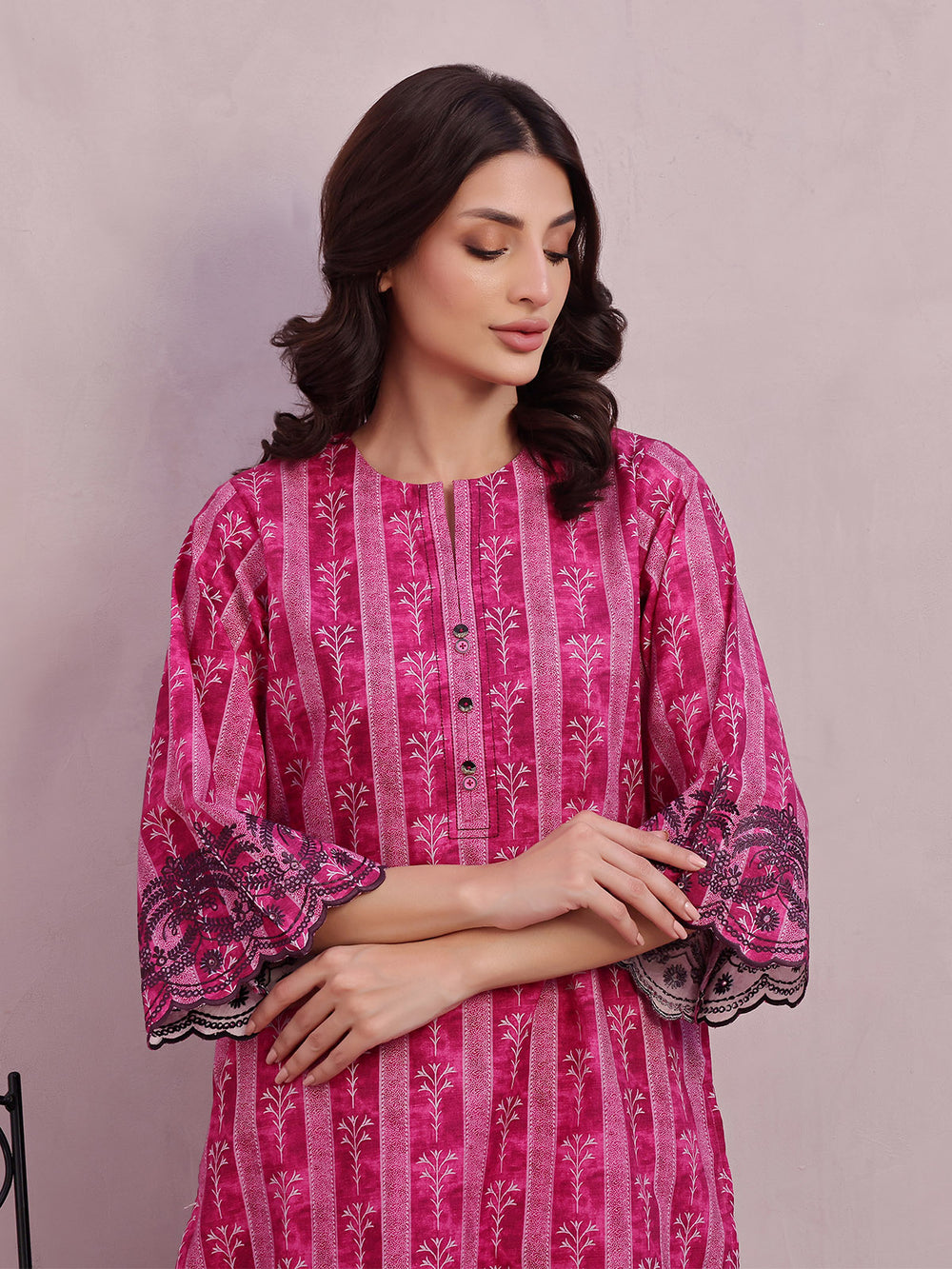 2Pc Embroidered Pret & Unstitched Shirt Trouser Lawn Magenta