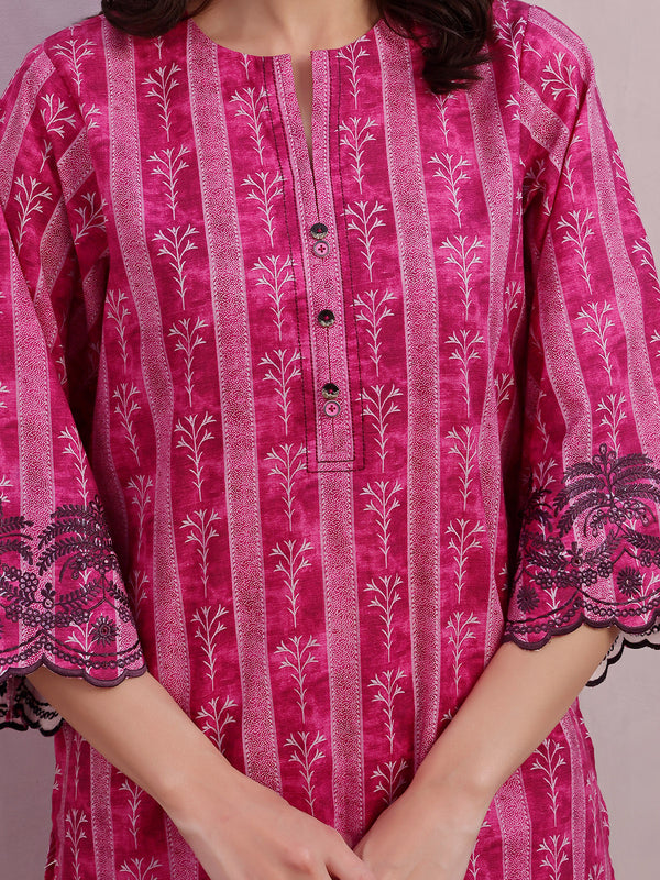 2Pc Embroidered Pret & Unstitched Shirt Trouser Lawn Magenta