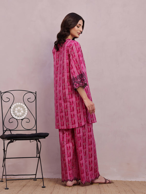2Pc Embroidered Pret & Unstitched Shirt Trouser Lawn Magenta