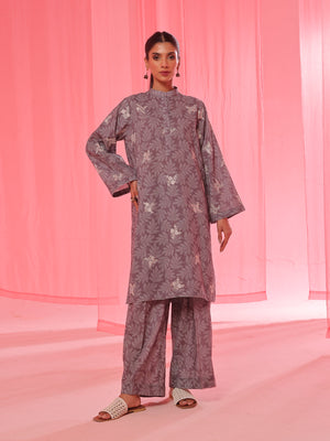 2Pc Embroidered Pret & Unstitched Shirt Trouser Lawn Dark Grey