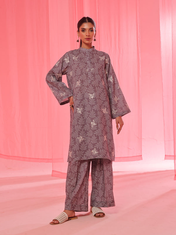 2Pc Embroidered Pret & Unstitched Shirt Trouser Lawn Dark Grey