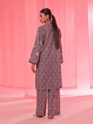 2Pc Embroidered Pret & Unstitched Shirt Trouser Lawn Dark Grey