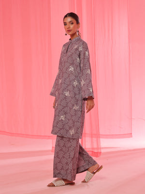 2Pc Embroidered Pret & Unstitched Shirt Trouser Lawn Dark Grey