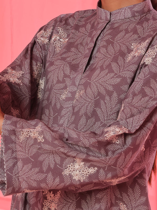 2Pc Embroidered Pret & Unstitched Shirt Trouser Lawn Dark Grey